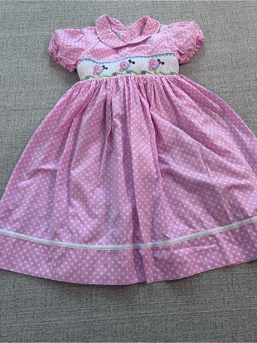 Marmellata Pink Polka Dot Smocked Girls Dress w Embroidered  Butterflies Size 6